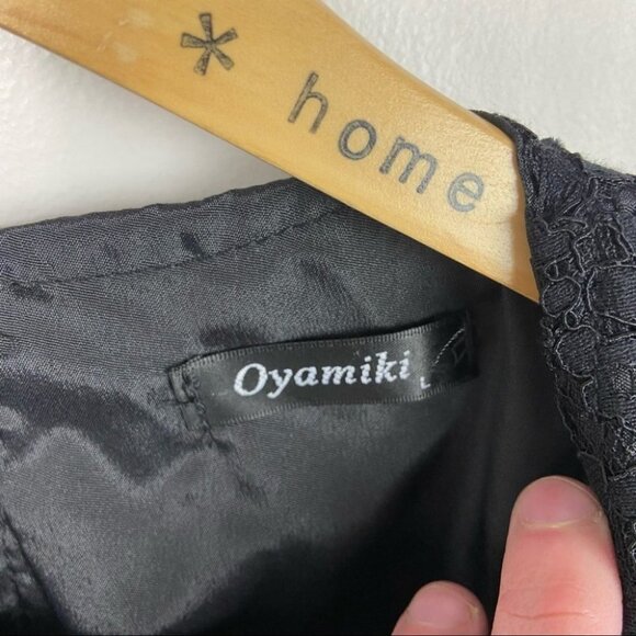 Oyamiki Short Sleeve Black Lace Crew Neck Blouse Top Size Large Romantic Boho L - Picture 3 of 14